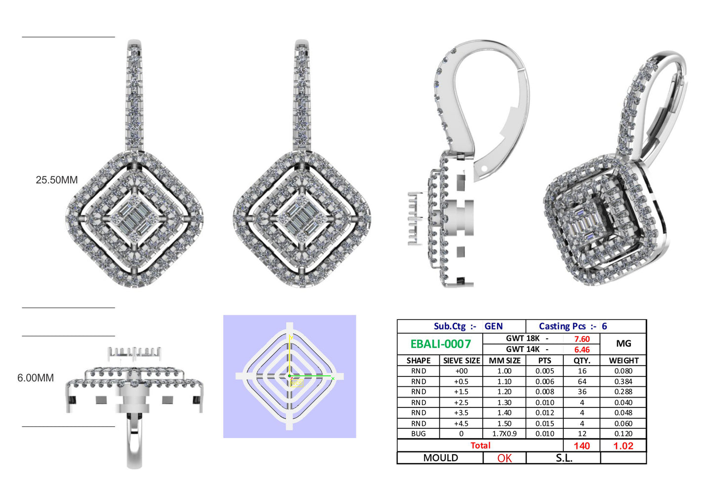 Elegant Design Natural Diamond Solid Gold Diamond Earrings - JN030609-ER13