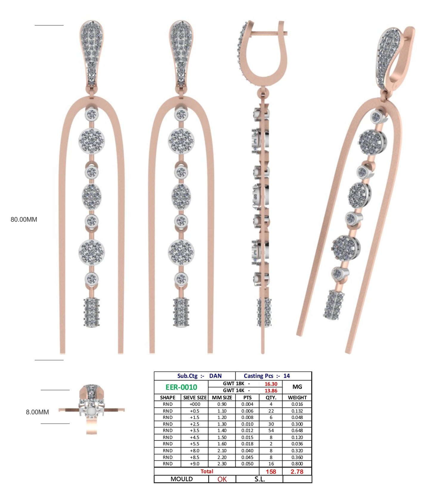 Pave Set- Modern Diamond Drop Earrings - JN030609-ER19
