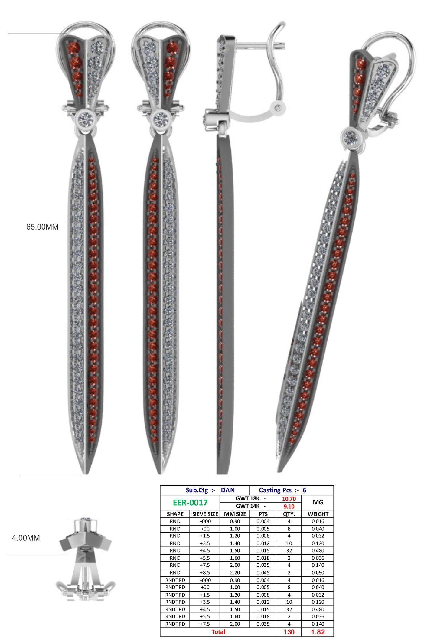 Red Gemstone with Diamond Stud Earring - JN030609-ER21