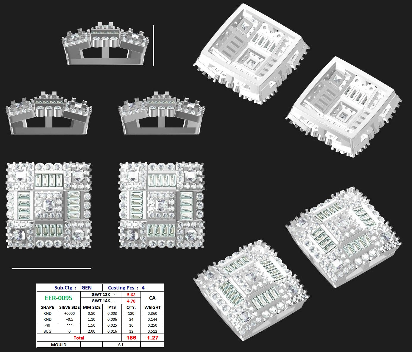 Square Diamond White Gold Earrings