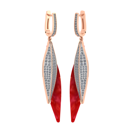 Elegant Diamond Stud Red Enamal Leaf Design Earring - JN030609-ER32