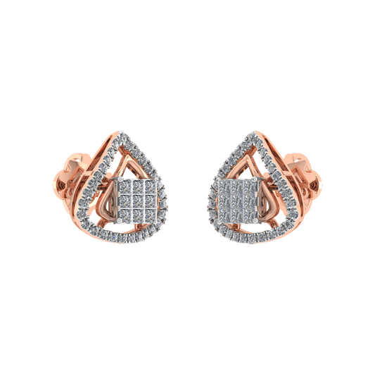 Trendy Leaf Shape with Square Round cut Diamond Earrings - JN030609-ER33