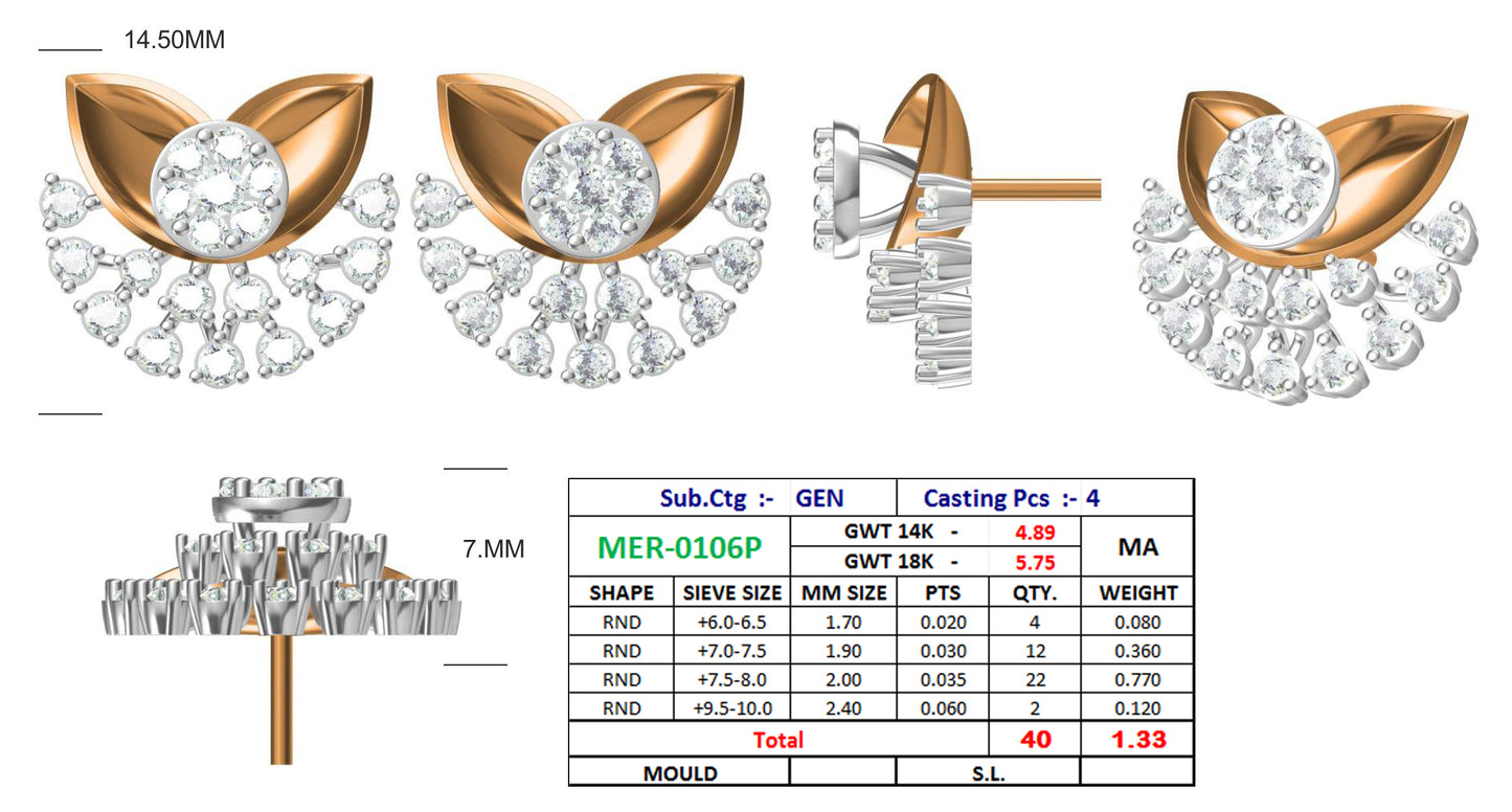 18K Gold Leaf Diamond Studs - JN030609-ER36