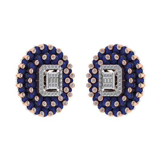 Gemstone with Diamond Stud and Enamal Color Diamond Earring - JN030609-ER48