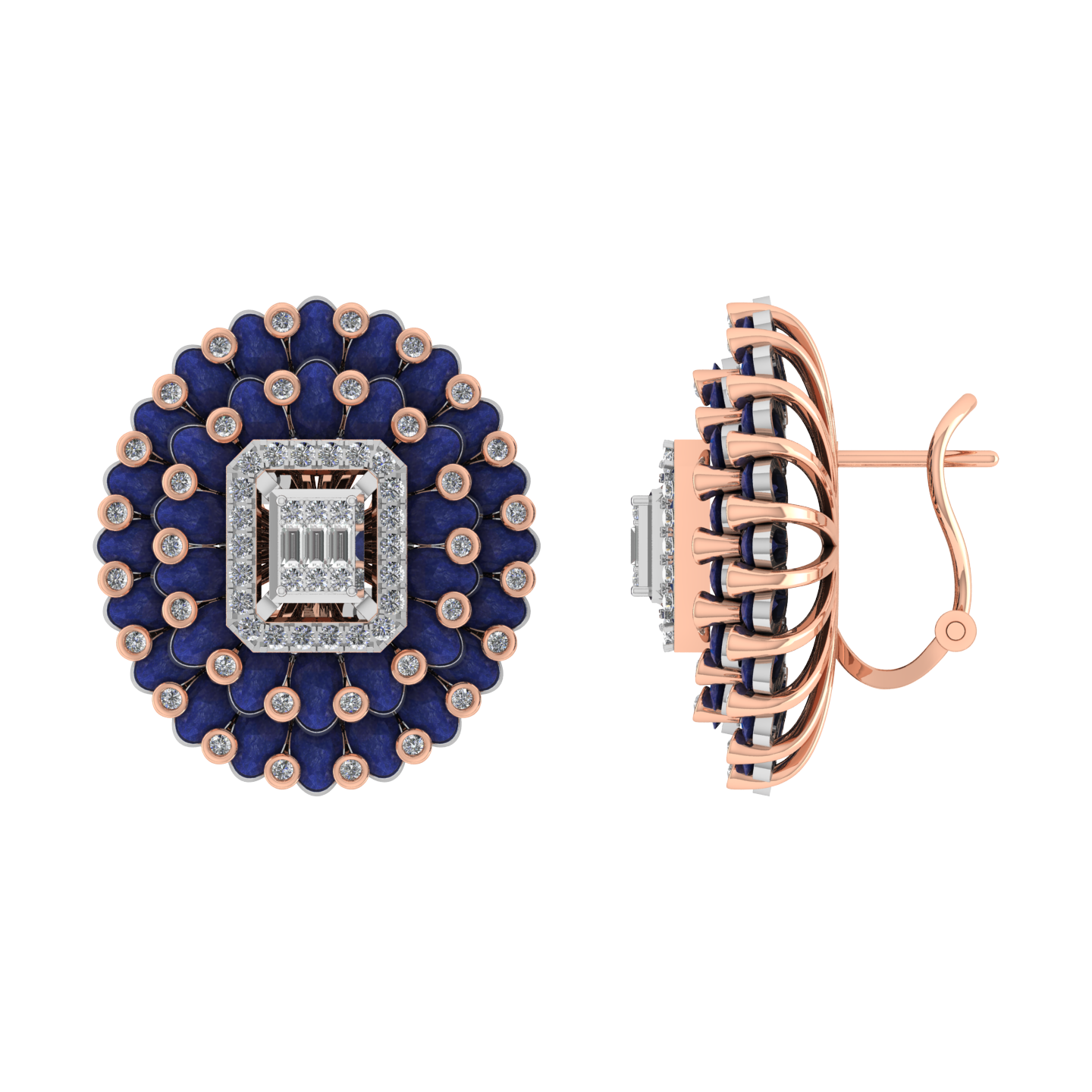 Gemstone with Diamond Stud and Enamal Color Diamond Earring - JN030609-ER48
