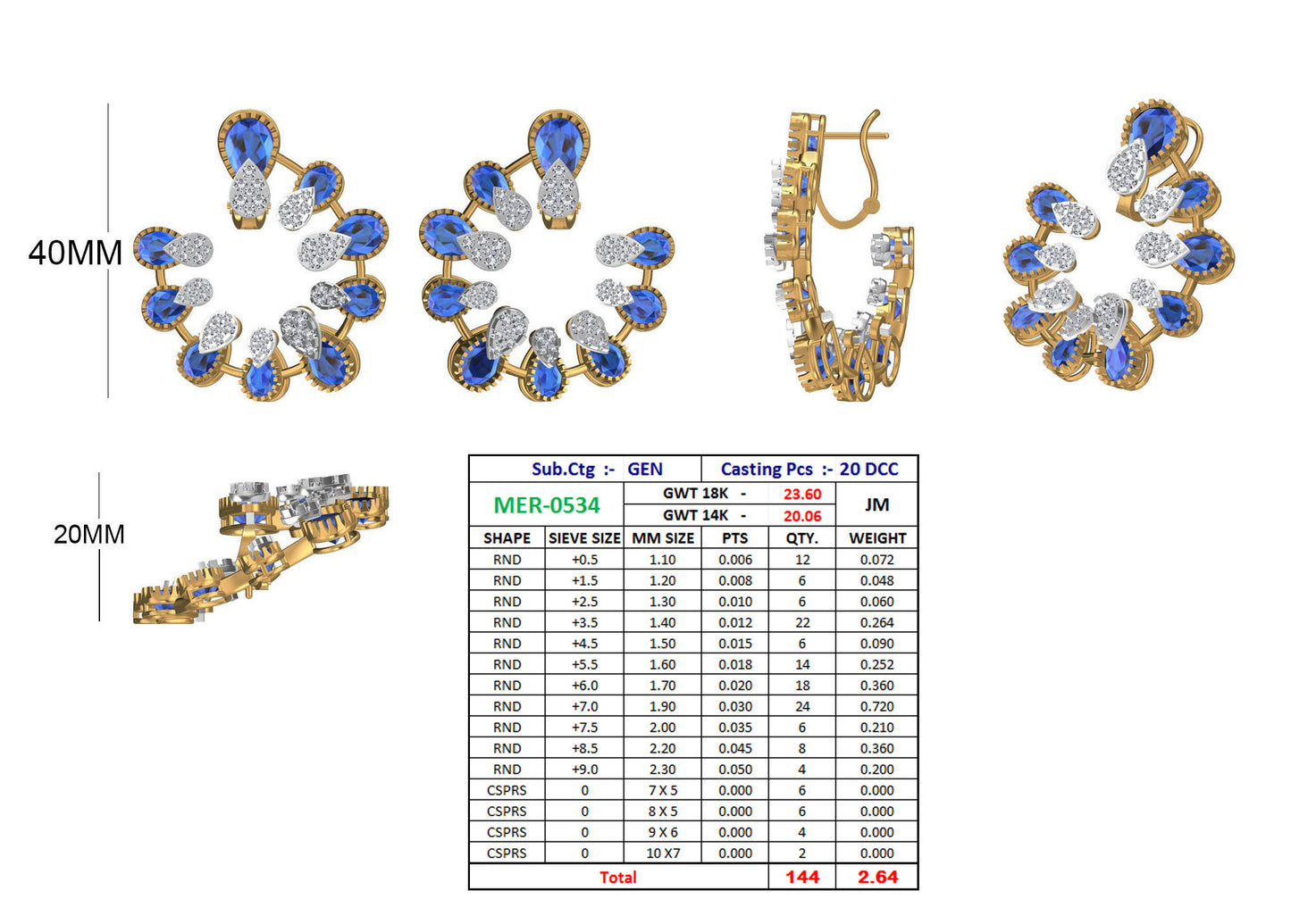 Color Gemstone Natural Colombian Diamond Earring - JN030609-ER49