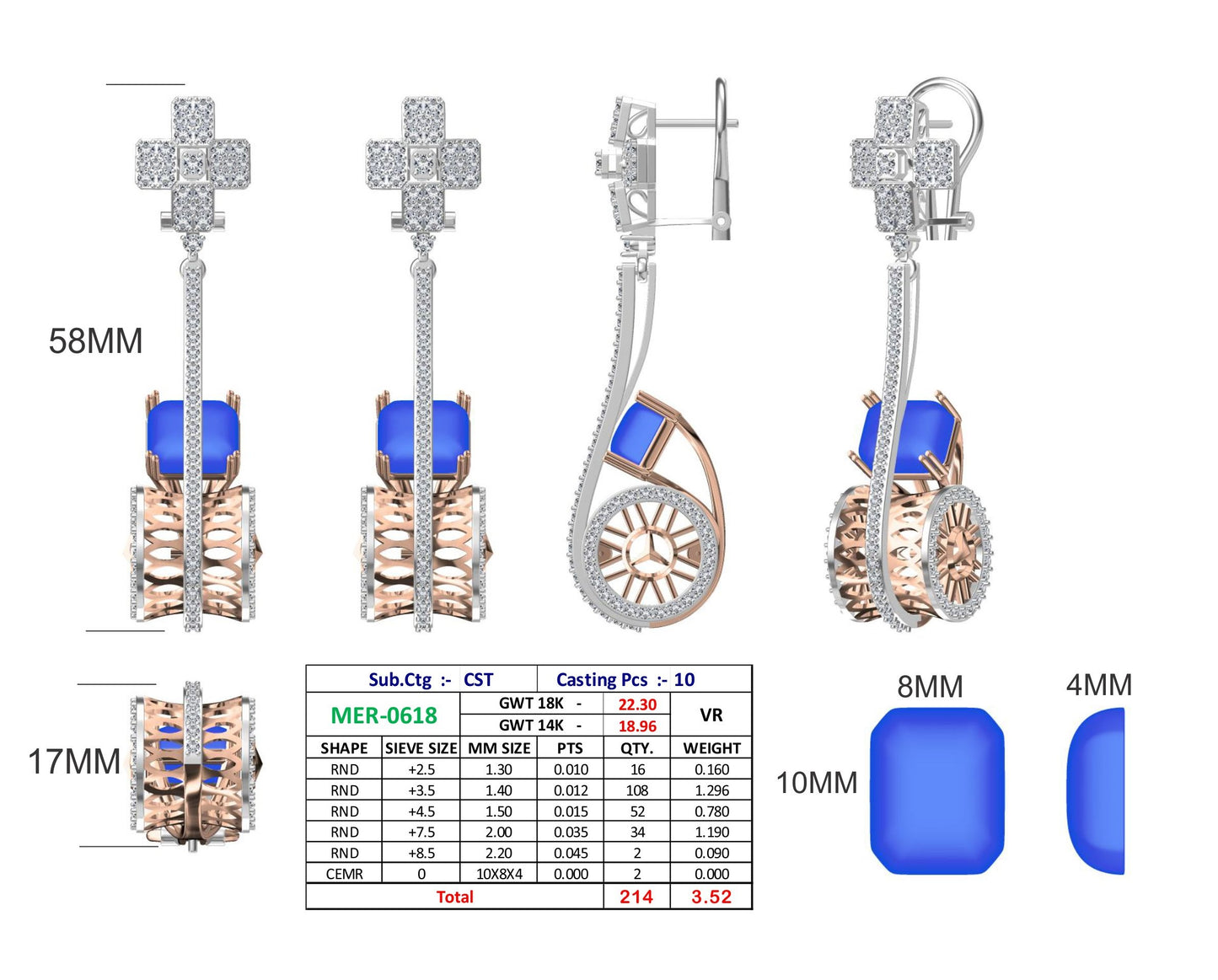 Color Gemstone with Diamond Hanging Joint Round cut Diamond JN030609-ER51