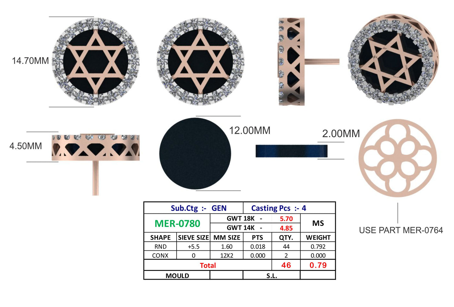 18K Solid Gold Black Enamel Star Earrings - JN030609-ER6