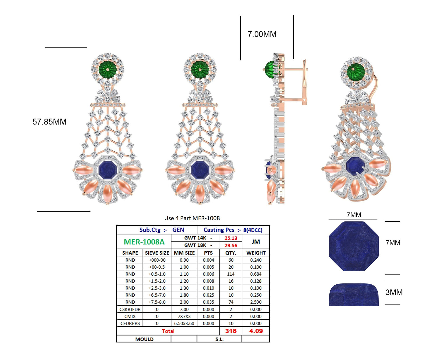 Elegant Design Diamond Gold Hanging Earrings - JN030609-ER65