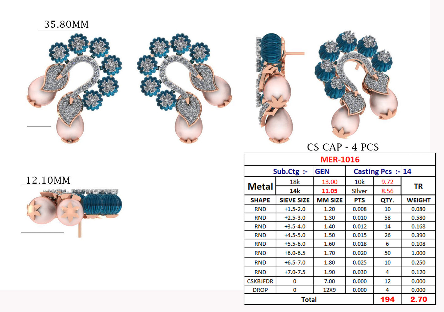 Elegant Designer Diamond Gold Earrings - JN030609-ER67