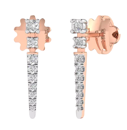 18k Gold Genuine Diamond Drop Bar Earrings - JN030609-ER15