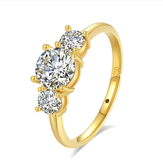 Luxury 3 Stud Diamond Ring Real 18K Gold 5d Hollow 2 Carat Moissanite Diamond in Centre & 2x 0.3ct Side Studs Ring -  JN030609-S1-R01