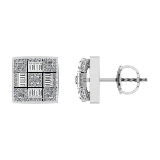 Square Diamond White Gold Earrings