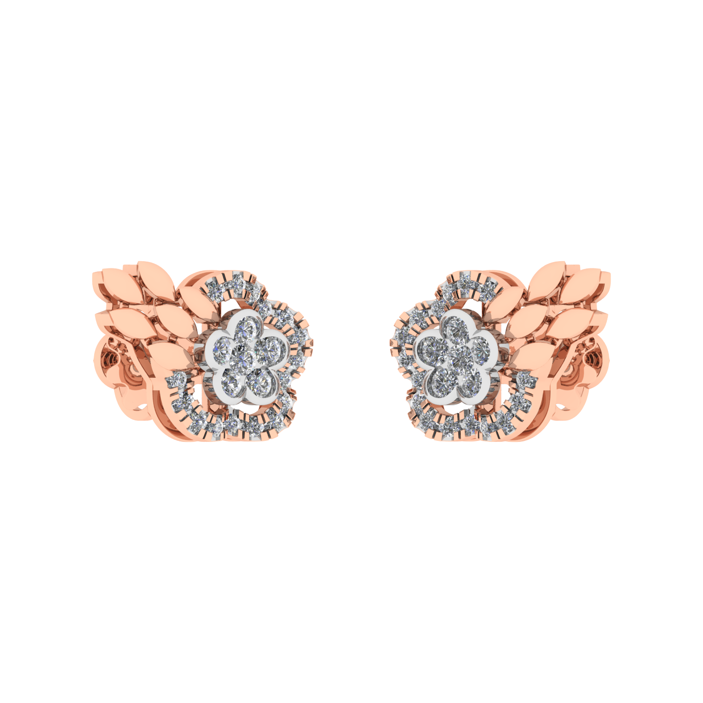 18K Gold Round Cut Diamond Stud Bridal Diamond Earrings - JN030609-ER35