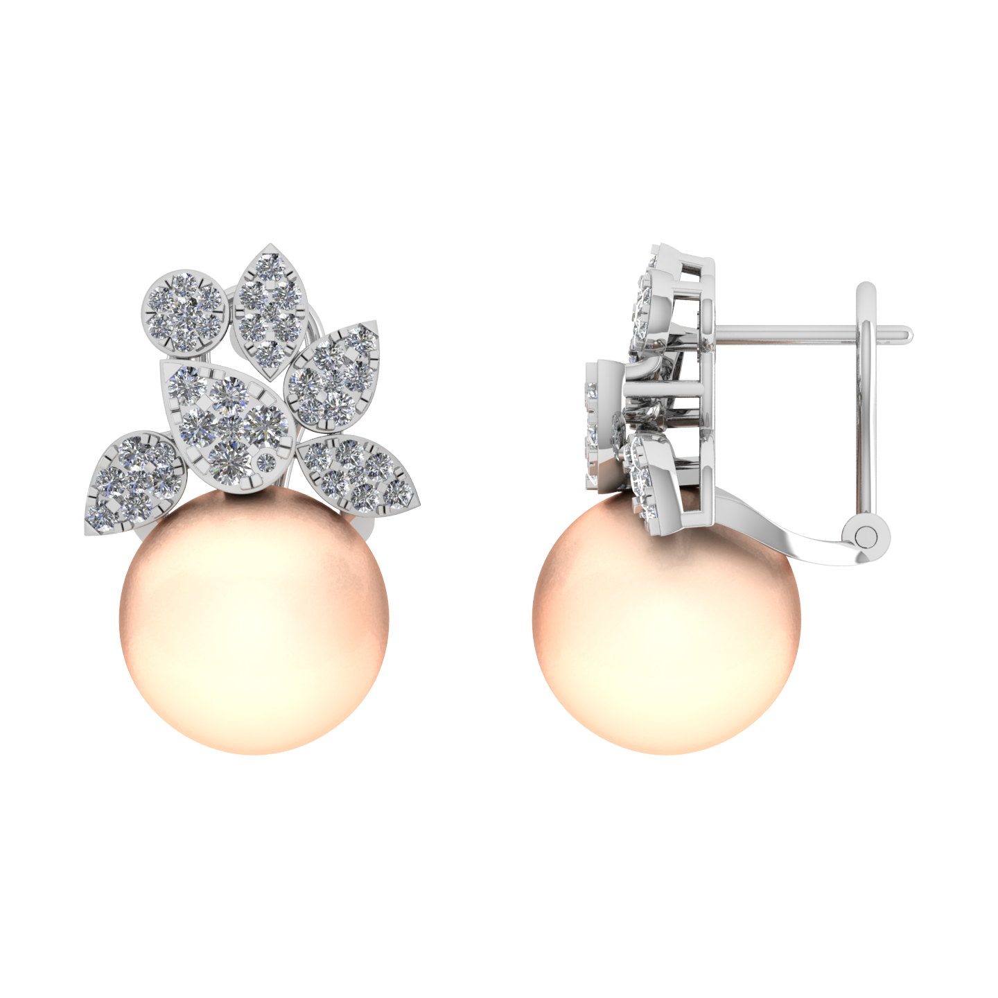 Natural Pearl and Diamond Wedding Earrings - JN030609-ER47