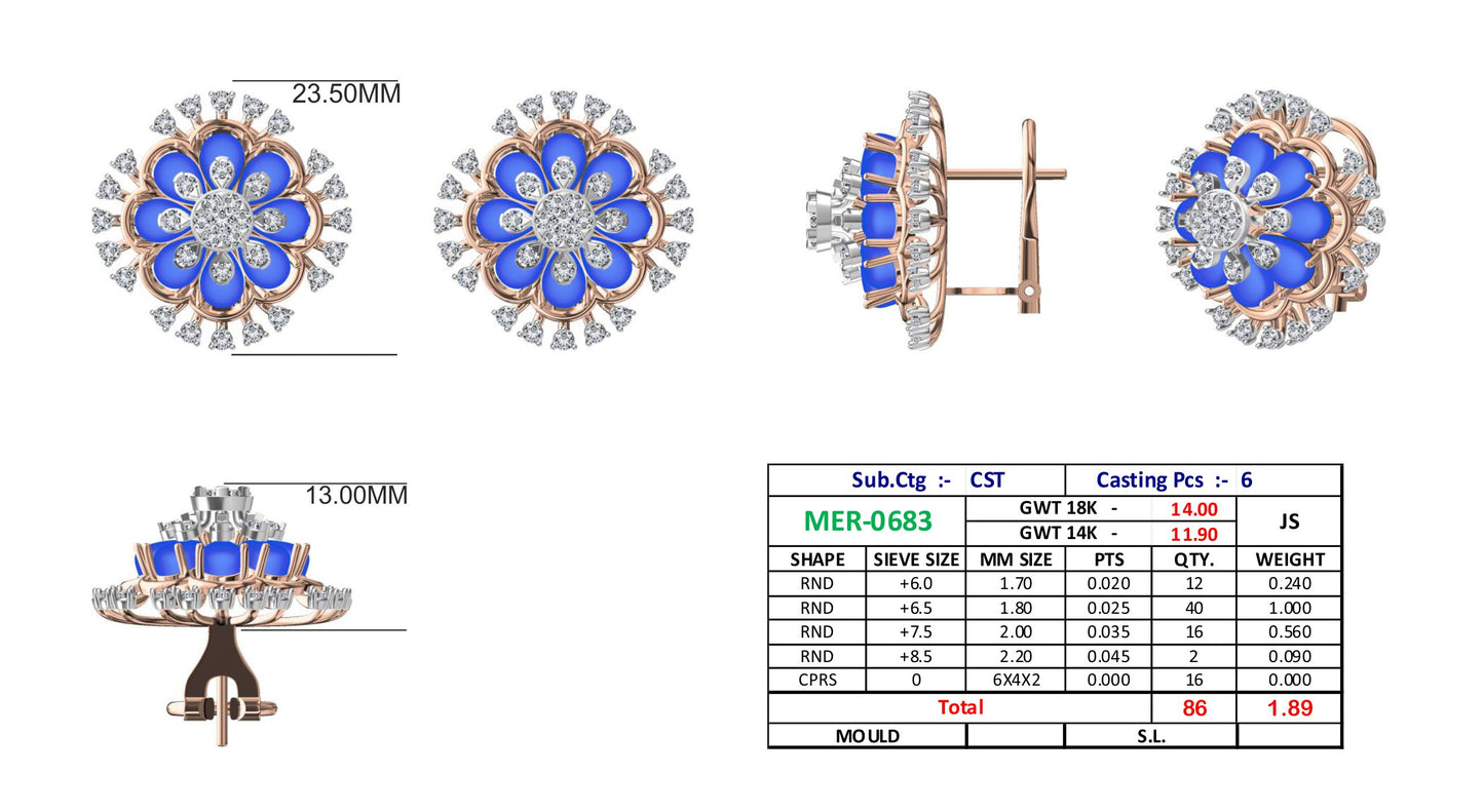 Natural Diamond Stud 18K Rose Gold Earrings - JN030609-ER5