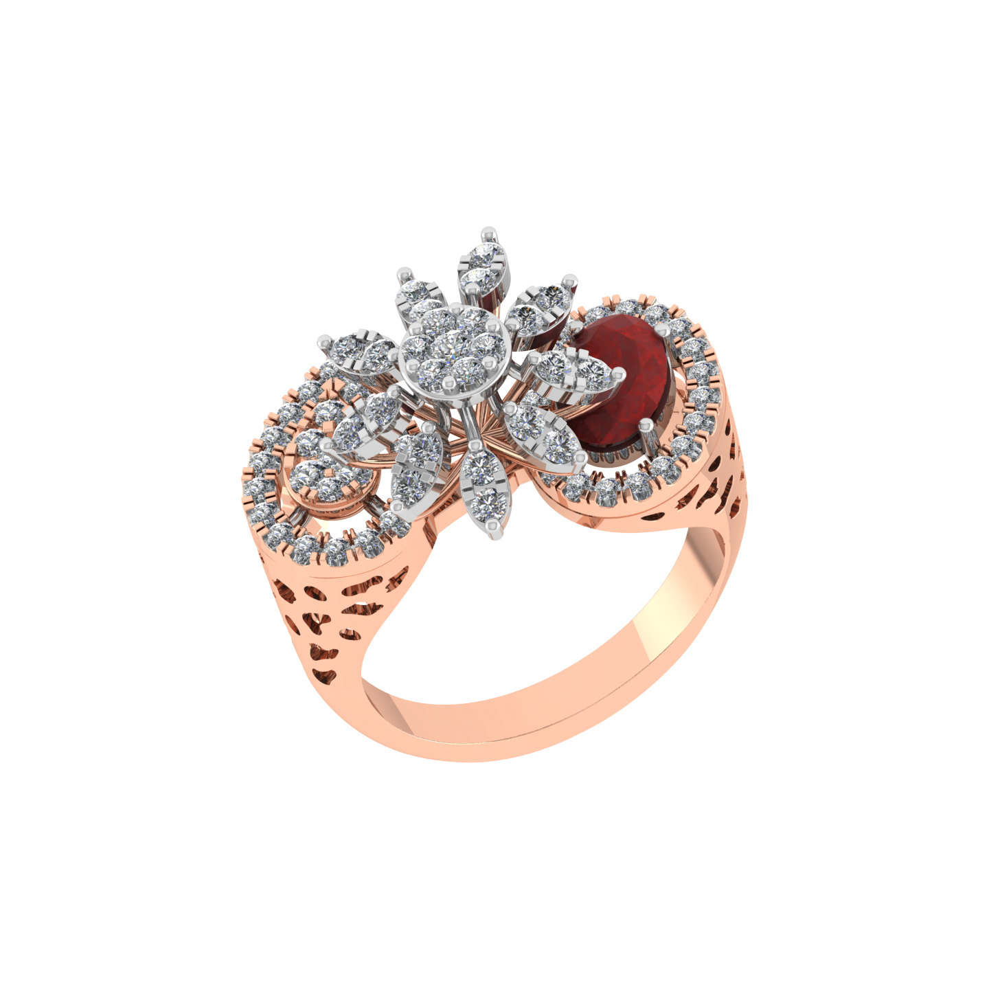 Trendy 18K Gold Diamond Ring with Stud Diamond - JN030609-R7