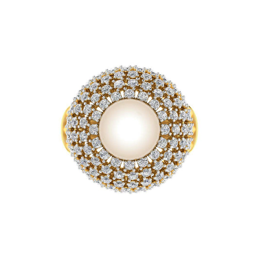 Pearl and Diamonds Custom Beautiful 18K Gold Ring  -  JN030609-R46